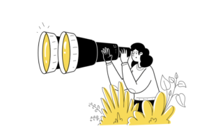 望遠鏡で何かを発見した女性のイラスト