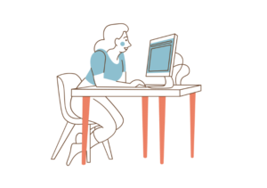 女性がパソコンで調べ物をしているイメージ