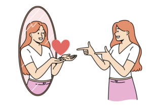 鏡を見て自分を知る女性