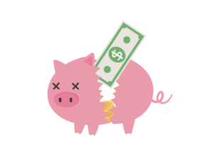 お金がなくなる貯金箱のイラスト