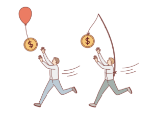お金をおいかける人のイラスト